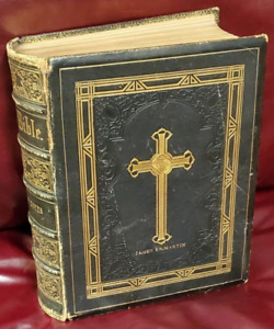 Holy Bible Vintage 1800s Catholic Douay Rheims w/ Notes by Rev Geo. Leo Haydock