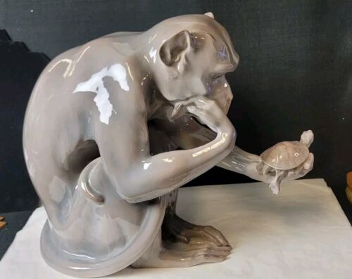 20th C. Copenhagen Bing Grondahl LARGE Porcelain Monkey & Turtle 1545 Dahl