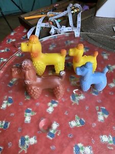 Vintage Poodle Dogs Plastic Blow Mold Carnival Ornament Hollow 4 1/2, 3 1/2”