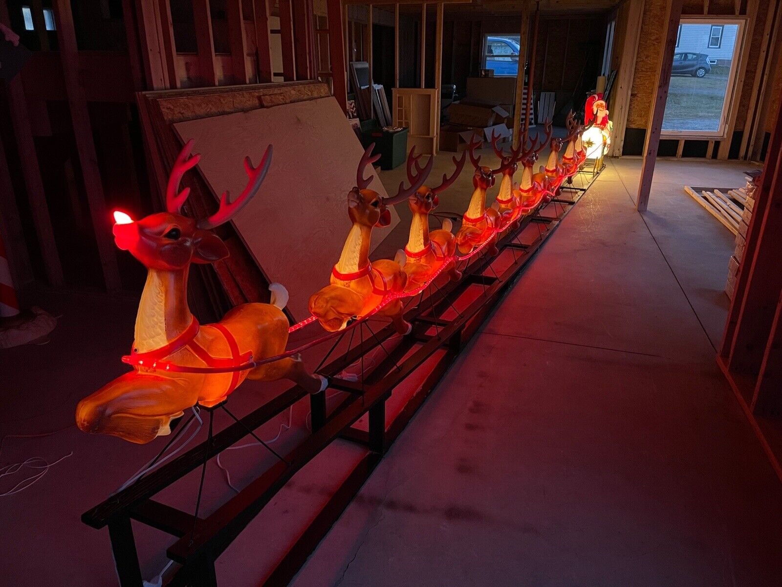 Vintage Empire Santa Claus Sleigh and 9 Reindeer Christmas Blow Mold