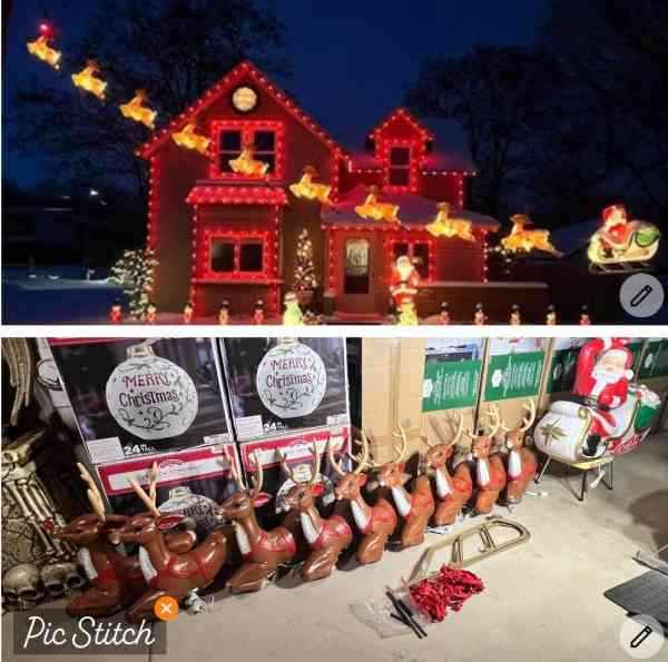vintage Giant santa in sleigh + 8 reindeer's  blowmold's ( UPDATED) pls read