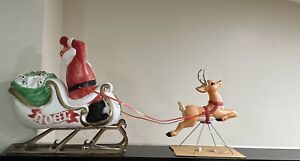 New ListingVintage Grand Venture, Santa, Sleigh & Reindeer Blow Mold With Stand Runners