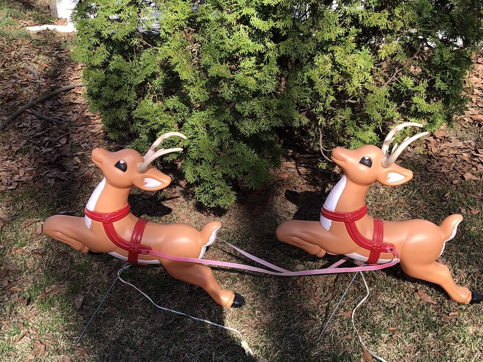 New ListingVintage 90’s Grand Venture Santa’s Reindeer on Stand Christmas Blow Mold Set / 2