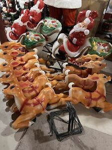 VINTAGE "EMPIRE"  SANTA IN SLEIGH & 8REINDEER'S CHRISTMAS BLOWMOLD