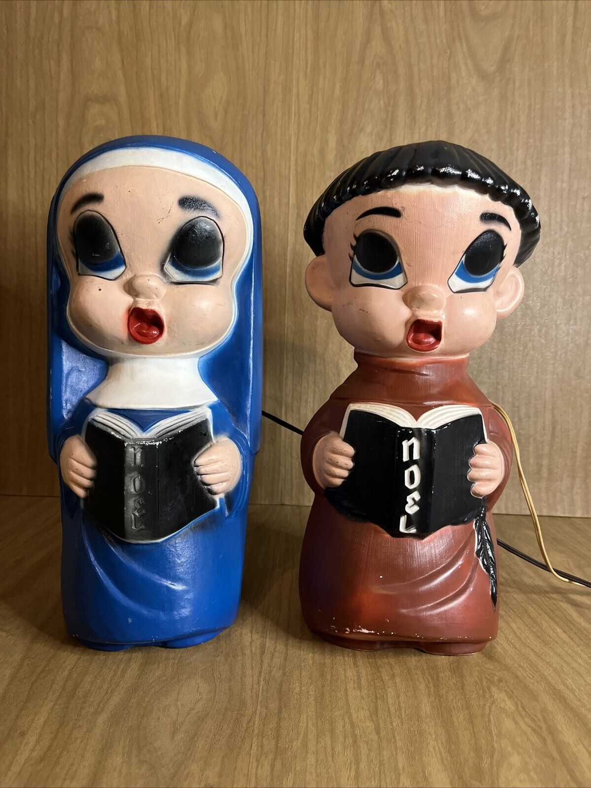 New ListingVintage 1968 Noma Lites Corp Blow Molds Carolers Nun & Monk Noel Ultra Rare
