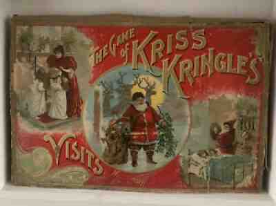 Antique OLD Board Game 1898 The Game of Kriss Kringleâ??s Visits McLoughlin Bros