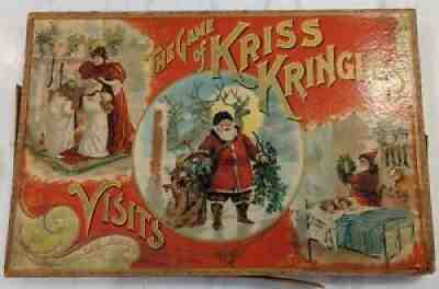 Antique Board Game - The Game of Kriss Kringleâ??s Visits by McLoughlin Brothers
