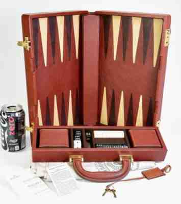Never Used Ghurka Backgammon Set in Chestnut Vintage Leather 38 Made in Italy