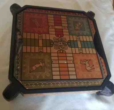 Never Played Footed Wooden Pachisi Ludo Parcheesi/Tic Tac Toe Board Game Pier 1