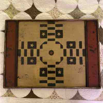 Parcheesi Wooden Game Board Folk Art Painted Primitive Wall Decor