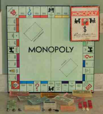 Vintage 1933 Charles Darrow Trade Mark Monopoly Game Black Board & Box Complete