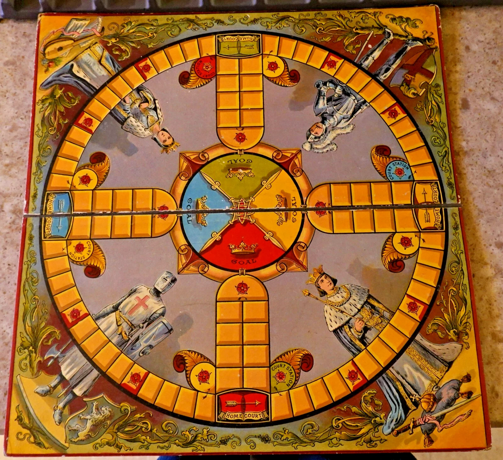 Antique Board Game Board - McLaughlin Bros. The Game Of Yuneek Parcheesi 1800s