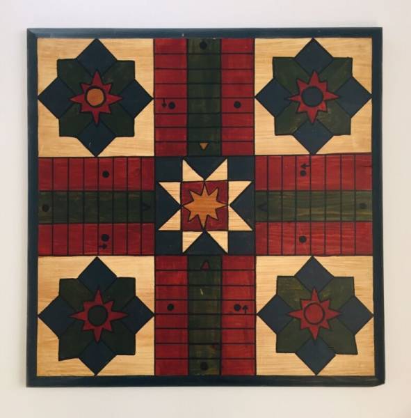 Parcheesi Wooden Game Board Folk Art Painted Primitive 1800s style