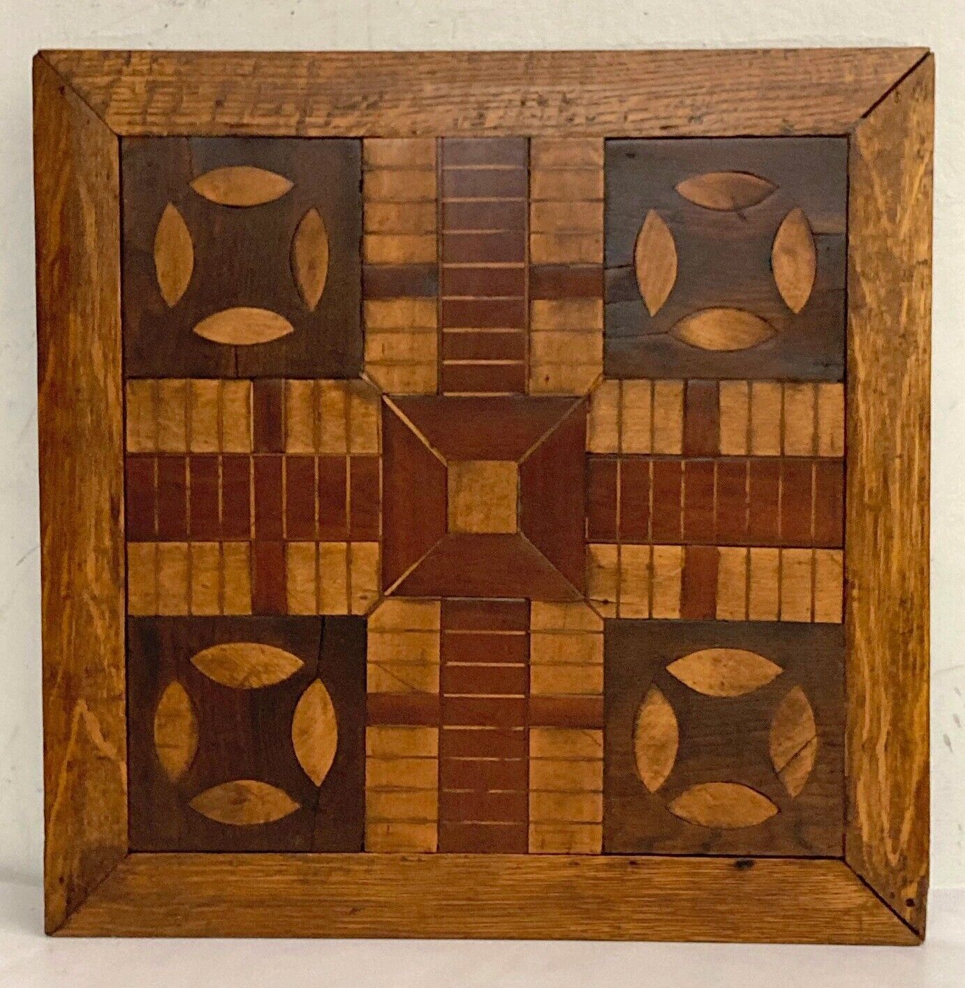 Antique Parcheesi Game Board Inlaid Wood Large 23 + In. Square