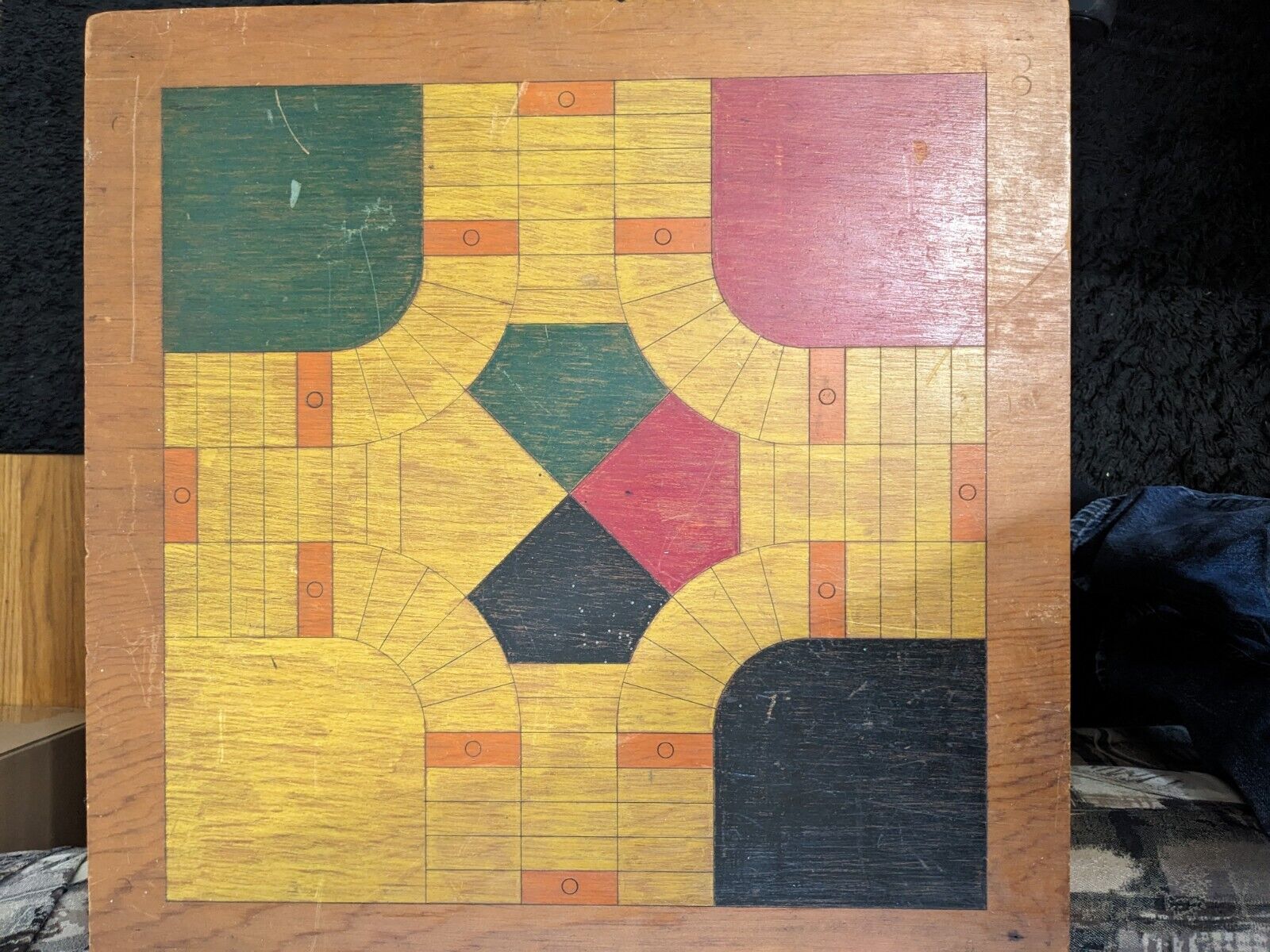 Antique Vintage Parcheesi Wooden Board Game Folk Art 18"x18"