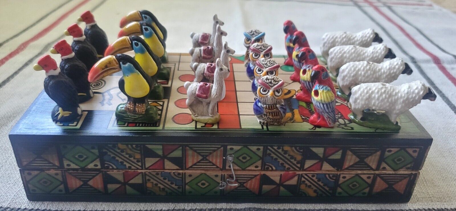 Rare Vintage Handmade Travel Parcheesi Wooden Board Game With Stunning Figurines