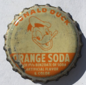 DONAD DUCK ORANGE SODA BOTTLE CAP; CARRINGTON, N. DAKOTA; USED CORK CROWN DISNEY