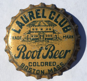 LAUREL CLUB ROOT BEER SODA BOTTLE CAP; BOSTON, MASS.; UNUSED CORK-LINED CROWN