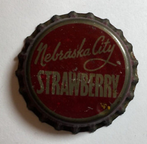 NEBRASKA CITY STRAWBERRY SODA BOTTLE CAP; NEBRASKA CITY, NEBR. USED CORK CROWN
