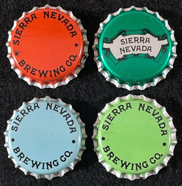 4 SIERRA NEVADA PLASTIC LINED BEER BOTTLE CAP CHICO CALIFORNIA CRAFT/MICRO CROWN