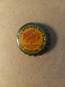 Rare Vintage Bubbles Ginger Ale Cork Lined  Bottlecap Bottle Cap Crown LURAY VA