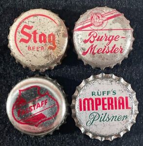 4 CORK LINED BEER BOTTLE CAP ~ STAG BURGEMEISTER FALSTAFF RUFF'S IMPERIAL CROWNS