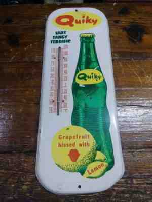 1950'S QUIKY GRAPEFRUIT LEMON SODA METAL ADVERTISING THERMOMETER DISPLAY PIECE!!