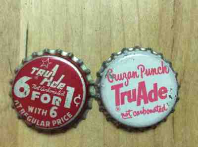 2 Different   Tru Ade  Soda Bottle Caps  -  Cork Lined  - Unused   