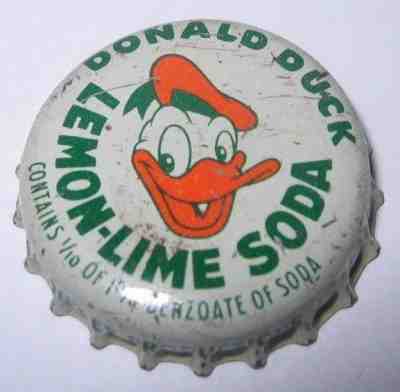 DONALD DUCK LEMON-LIME SODA POP BOTTLE CAP; WALT DISNEY; USED CORK
