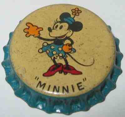 MINNIE MOUSE LIME SODA BOTTLE CAP; CIRCA 1935; WALT DISNEY; UNUSED CORK
