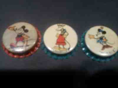 3 DIFFERENT DISNEY 1928-1939 UNUSED CORK SODA BOTTLE CAPS