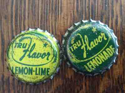 2 Different   Tru Flavor   Soda Bottle   Caps  -  Cork Lined  - used 