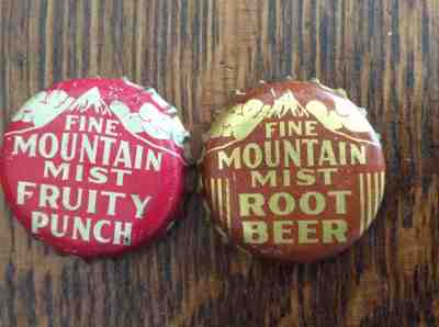 2 Different   Fine Mountain Mist    Soda Bottle   Caps  -  Cork Lined  - used 