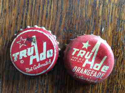 2 Different  Tru Ade  Soda   Bottle   Caps  -  Cork Lined  -  Used