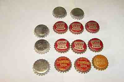 Lot of 14 Vintage Vess Cola Root Beer Strawberry UNUSED Cork Lined Bottle Caps