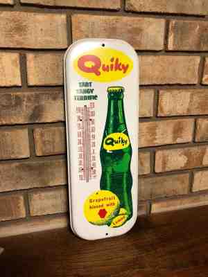 1950'S QUIKY GRAPEFRUIT LEMON SODA METAL ADVERTISING THERMOMETER DISPLAY PIECE!!