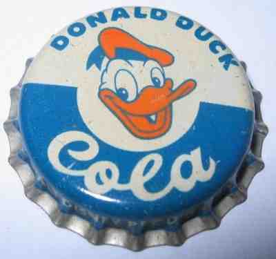 DONALD DUCK COLA SODA BOTTLE CAP; 1955; SALEM, MASS; WALT DISNEY; UNCRIMPED CORK