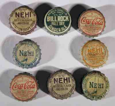 8 Soda Caps From Farmville, Va. Coke Cola, Bull Rock, Nehi, Different Flavors