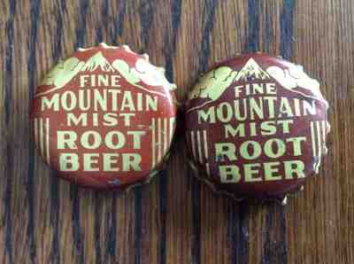 2 Different   Fine Mountain Mist  Soda  Bottle Caps -   Cork  Lined  - used
