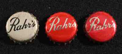 3 dif RAHRS CORK LINED BEER BOTTLE CAP CROWN GREEN BAY WISCONSIN WISC WI VINTAGE