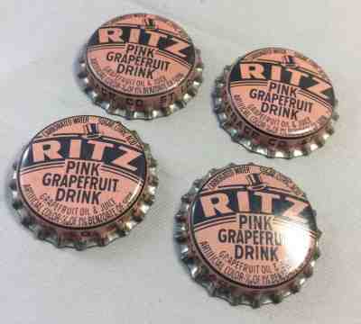 4 RITZ Top Hat Pink Grapfruit Drink SODA Cork CROWN Bottle Cap Vintage Original 