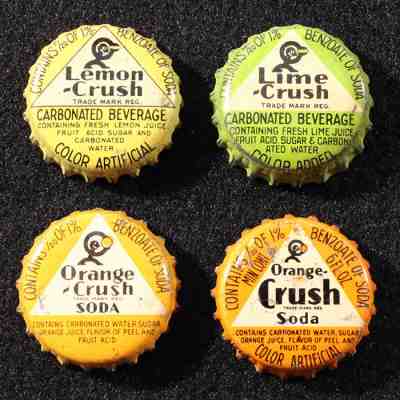 4 CRUSH CORK LINED SODA BOTTLE CAP CROWNS LEMON LIME ORANGE CRUSHIE EVANSTON ILL