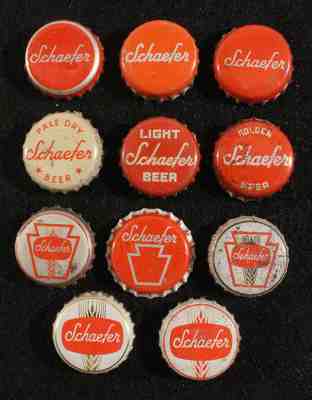 11 dif. SCHAEFER CORK LINED BEER BOTTLE CAP CROWN BROOKLYN, NEW YORK NY NYC F&M+