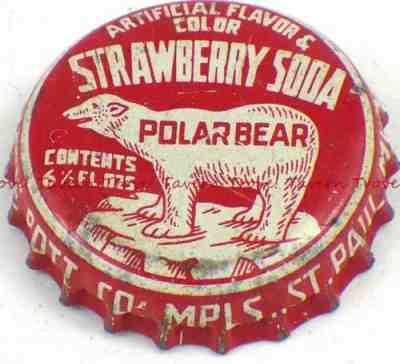 1930s Minnesota ST PAUL Whistle Bottling POLAR BEAR STRAWBERRY SODA Cork Crown