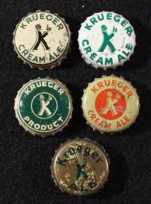 5 dif KRUEGER CREAM ALE "K-MAN" CORK BEER BOTTLE CAP CROWN NEWARK, NEW JERSEY NJ