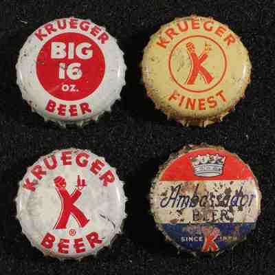 4 dif. KRUEGER "K-MAN" CORK LINED BEER BOTTLE CAP CROWN NEWARK, NEW JERSEY NJ+++