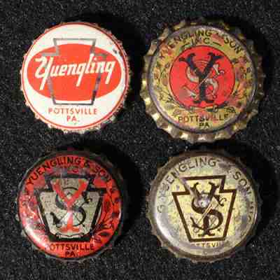 4 dif YUENGLING CORK LINED BEER BOTTLE CAP CROWN POTTSVILLE PENNSYLVANIA DG SONS