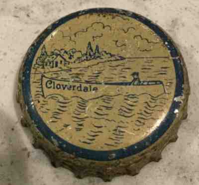 Cloverdale man in Canoe Early  Soda  Bottle Cap Crown USED CORK Caps 