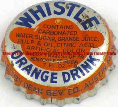 1940s Minnesota AUSTIN Dean Beverage WHISTLE ORANGE DRINK SODA Cork Crown