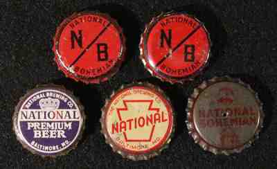 5 NATIONAL BOHEMIAN CORK BEER BOTTLE CAP CROWNS BALTIMORE, MARYLAND NATTY BOH MD